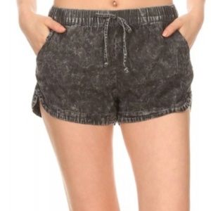 shosho woven ACID WASH SHORTS with ties